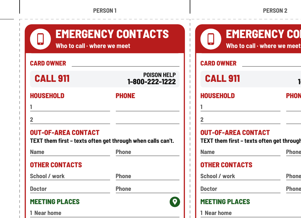 Partial preview of the card: top of the Emergency Contacts side only (not the full card)